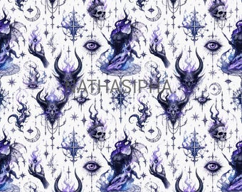 Dark Celestial Seamless Pattern, Gothic Occult Digital Paper, Purple Fantasy Background (Digital Download)