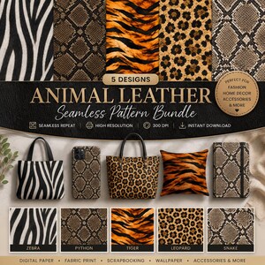 Realistic Animal Print Seamless Pattern Bundle, 5 Designs (Digital Paper)