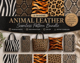 Realistic Animal Print Seamless Pattern Bundle, 5 Designs (Digital Paper)