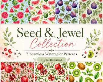 Watercolor Fruit Seamless Patterns Bundle, Botanical Designs (Digital Download)