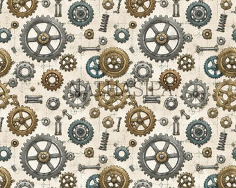 Vintage Steampunk Gears Seamless Pattern | Mechanical Cogwheel Digital Paper | Industrial Gear Repeat Pattern