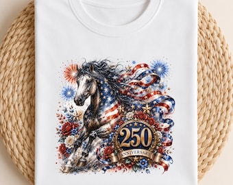 Patriotic Horse Watercolor PNG, 250 Anniversary Clipart, USA Flag Horse Design, Independence Day Sublimation, 4th of July T-Shirt Graphic