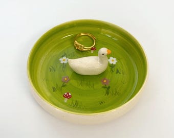 Custom Duck Ceramic Jewelry Dish,Personalized Ring Tray,Engagement Ring Dish Duck gift Anniversary Gift,Ceramic duck name ring dish