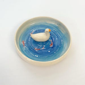 Custom Ceramic Duck Trinket Tray,Personalized Engraved Ring Dish,Date and Initials Duck dish gift for couple Gift for Duck Lovers