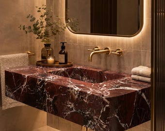 Rosso Levanto Marble Vanity Sink, Single or Double Basin