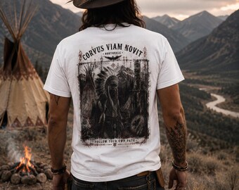 Crow Raven Illustration Tee | Northvale Corvus Viam Novit Backprint