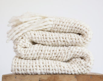 Basket Knit Throw Blanket in Merino Wool,  Lightweight and Super Soft