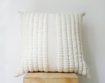 Home Decorative Throw Pillow, Wool woven pillow, Weave cushion tapestry, White decor room, Chunky pillow cover