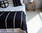 Black Knot Woven Throw blanket, Minimalist Dorm room bedding, Pure wool Tapestry decor, Home Gift
