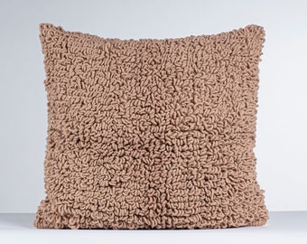 Poussiéreux Beige Chunky jeté d’oreiller tissé, tapisseries modernes accent pour canapé, Fluffy Boho décoration maison Agneau par Décor Texturable