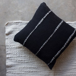 Black Chunky Woven cushion, Minimalist woven pillow case Carbon with Stripes image 1