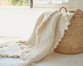 Super Chunky Woven blanket throw, Large chunky blanket, Thick boho bedding bed cover, Heavy cozy wool wrap, Autumn Home & Living Gifts Osmio