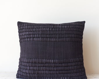 Handwoven Wool Weave cushion tapestry, Black decor room, Chunky pillow cover