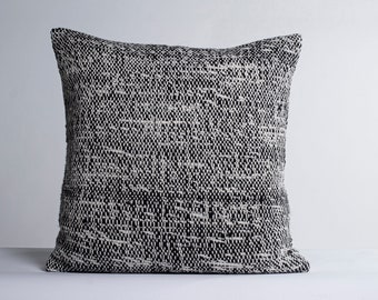 Home decorative black and cream wool cushion handmade in Merino wool Melange dark by Texturable Decor