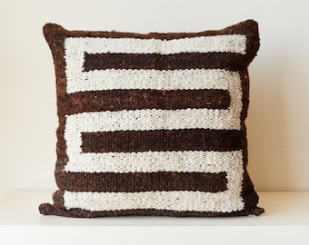 Two tone wool cushion, Undyed organic wool pillow design Sendero by Texturable