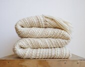 Natural Organic Textured Merino Wool chunky throw, Off White Afghan Blanket hand woven