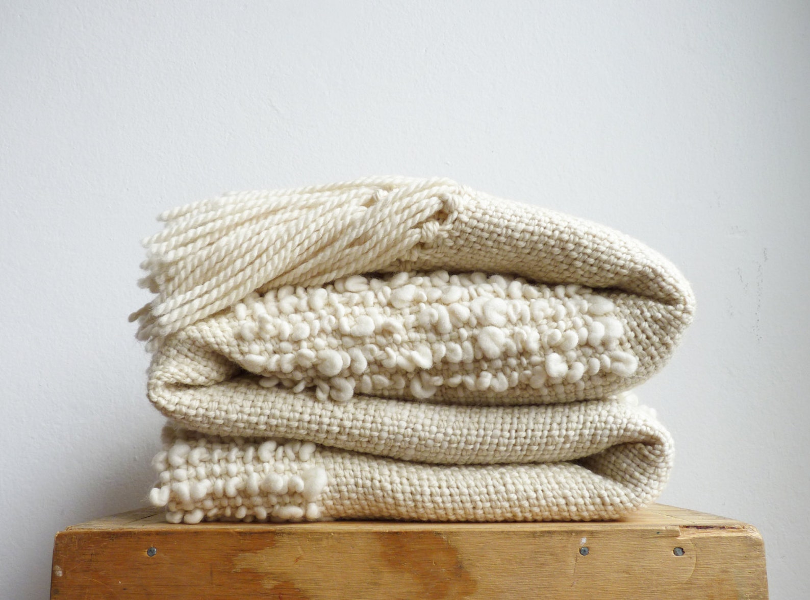 Cream Wool Bed Cover Minimalist Modern Wedding Gift Afghans Etsy