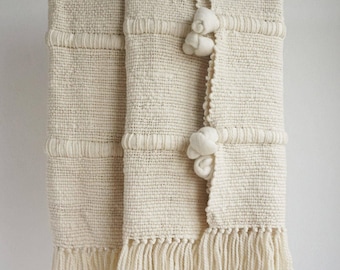 Couverture en laine de noeud, Merino Throw Afghan, Tenture murale tissée blanche, Literie de dortoir minimaliste, Décor de tapisserie en pure laine, Cadeau maison