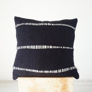 Black Chunky Woven cushion, Minimalist woven pillow case Carbon with Stripes image 2