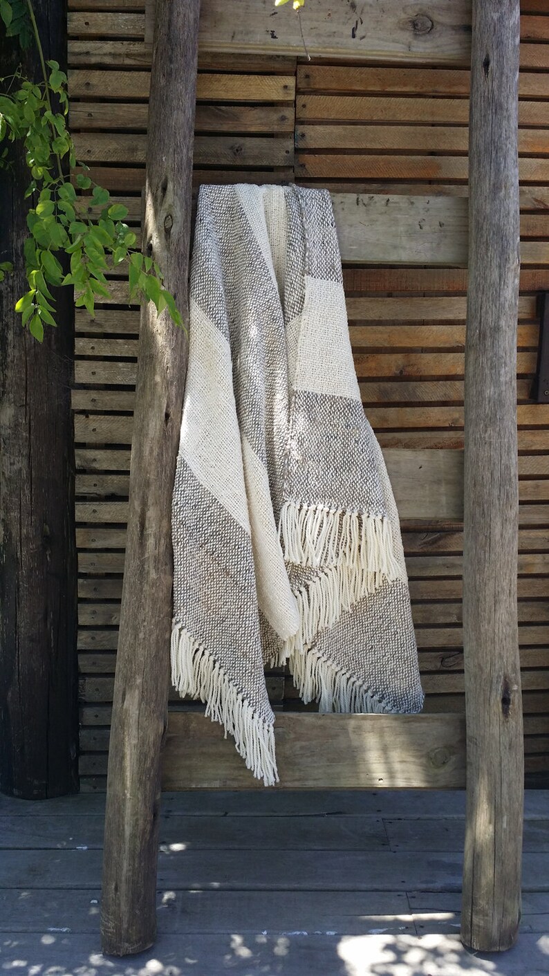 Raw Wool Striped Blanket Grey & Ecru Chunky Knit Blanket Etsy