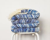 RESERVED Wool Sofa Blanket, Blue thick thin handwoven throw, Bedroom decor gift 102" x 53"