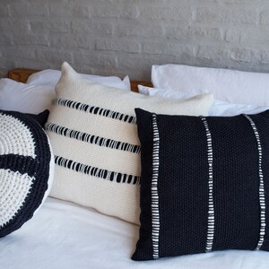 Black Chunky Woven cushion, Minimalist woven pillow case Carbon with Stripes image 3