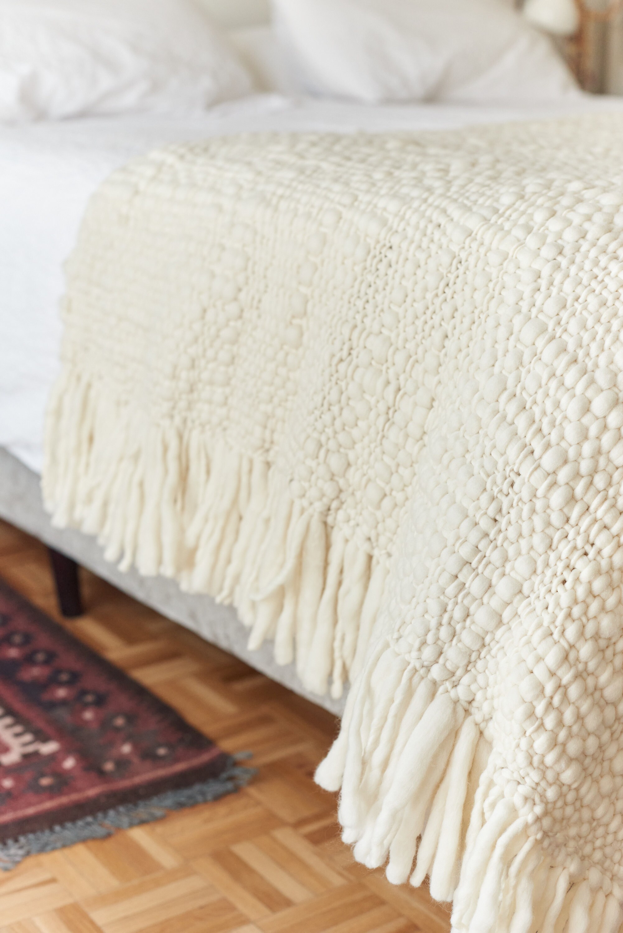 Chunky Knit Throw Blanket Bruma in Merino Wool Large Bed Runner