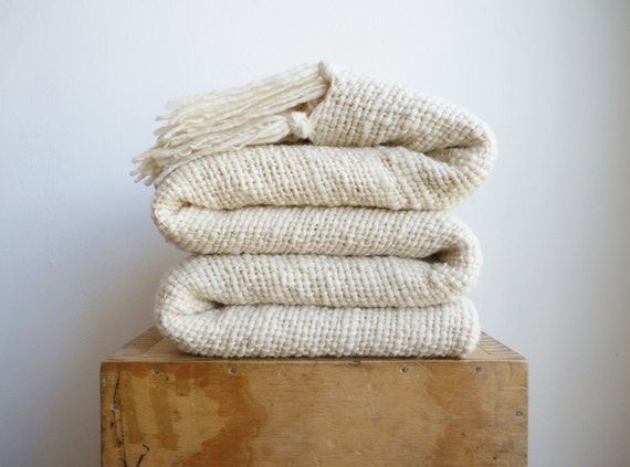 Oversize Thick Woven Bedspread Organic Undyed White Merino Wool Thick and Thin Handspun Weighted Blanket by Texturable Etsy Canada