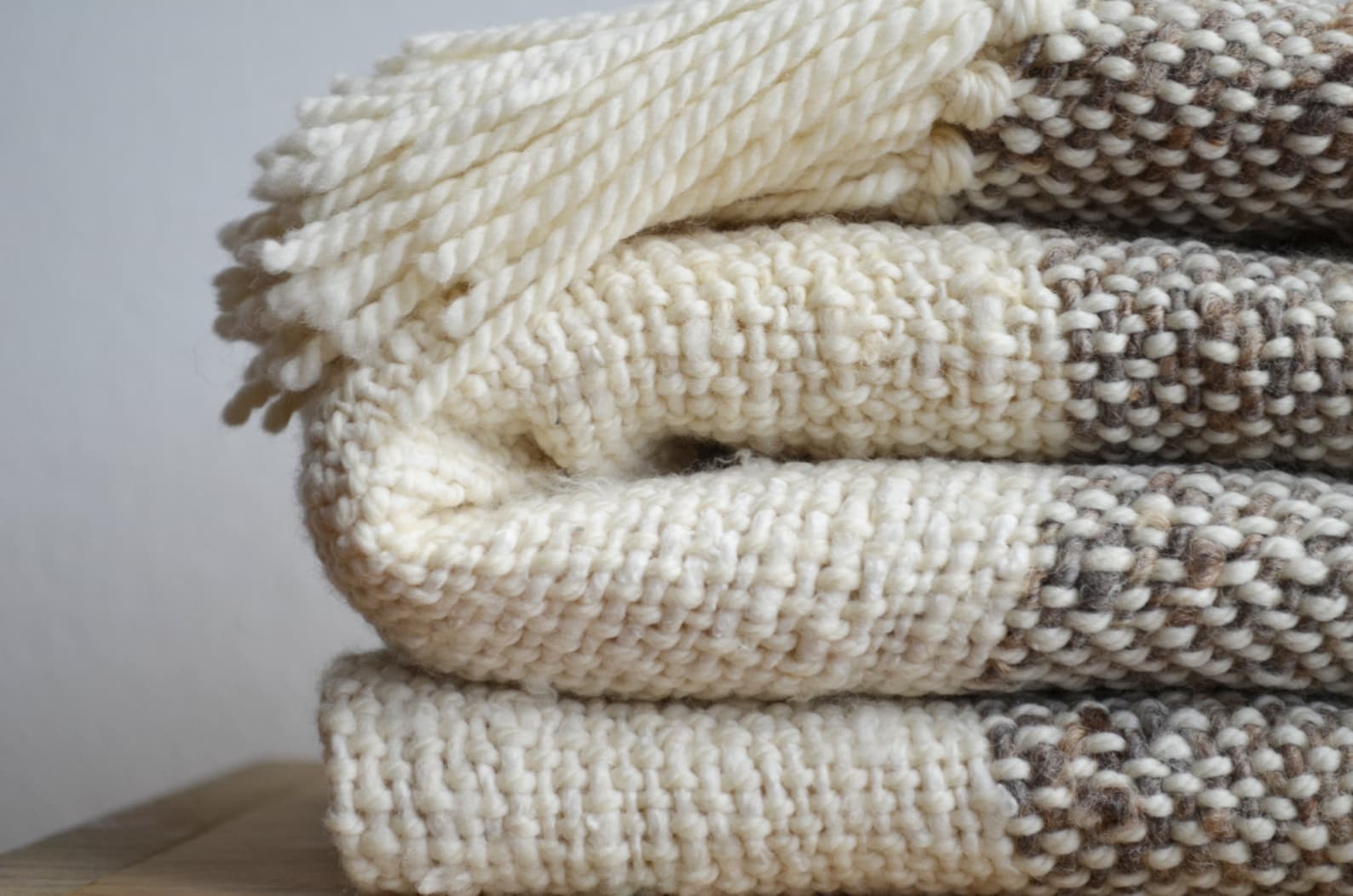 Raw Wool Striped Blanket Grey & Ecru Chunky Knit Blanket Etsy