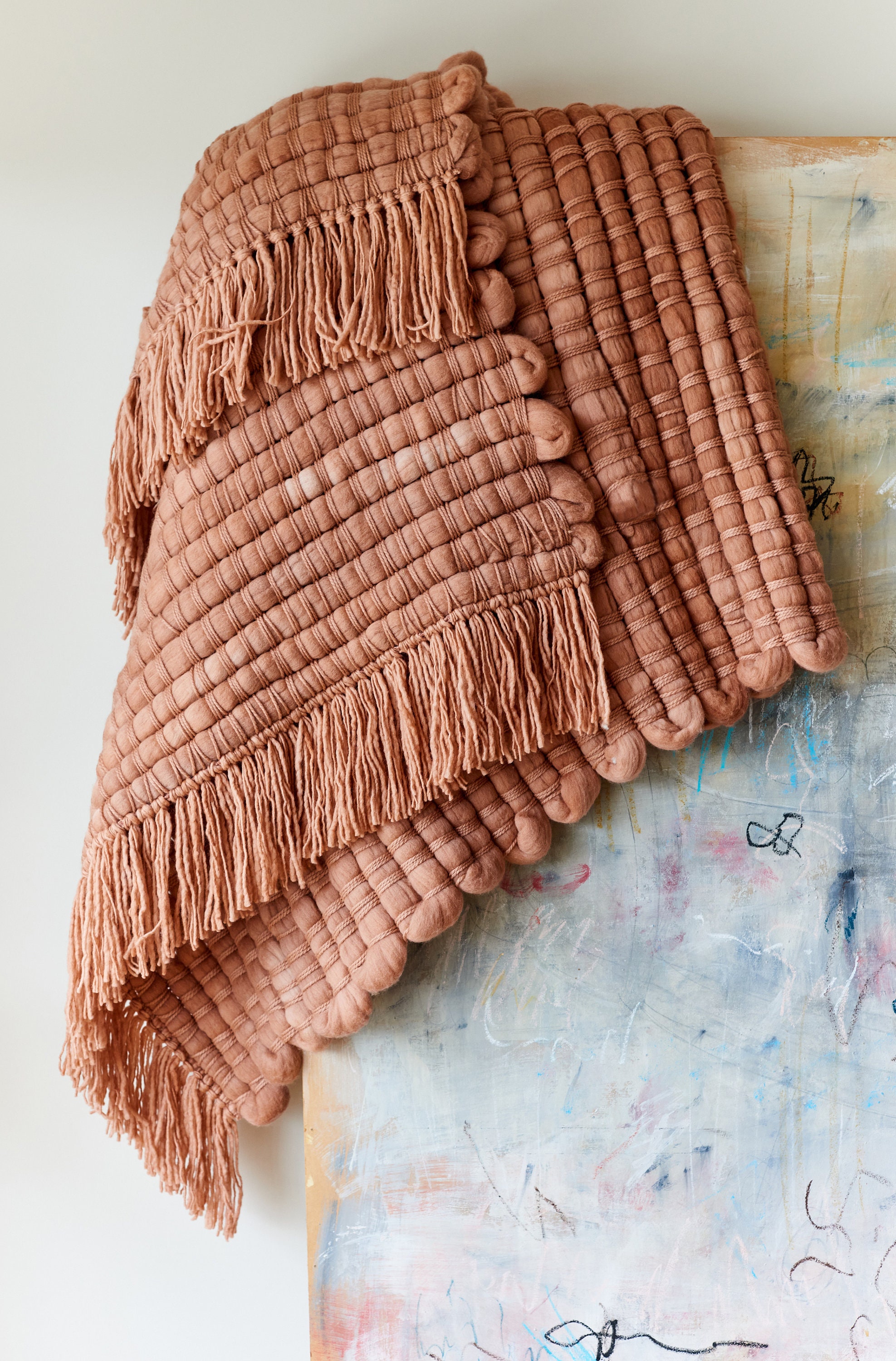 Couverture Jeter Tricot de Laine Chunky, Rose Thick Boho Literie Couverture Lit en Laine, Heavy Yoga