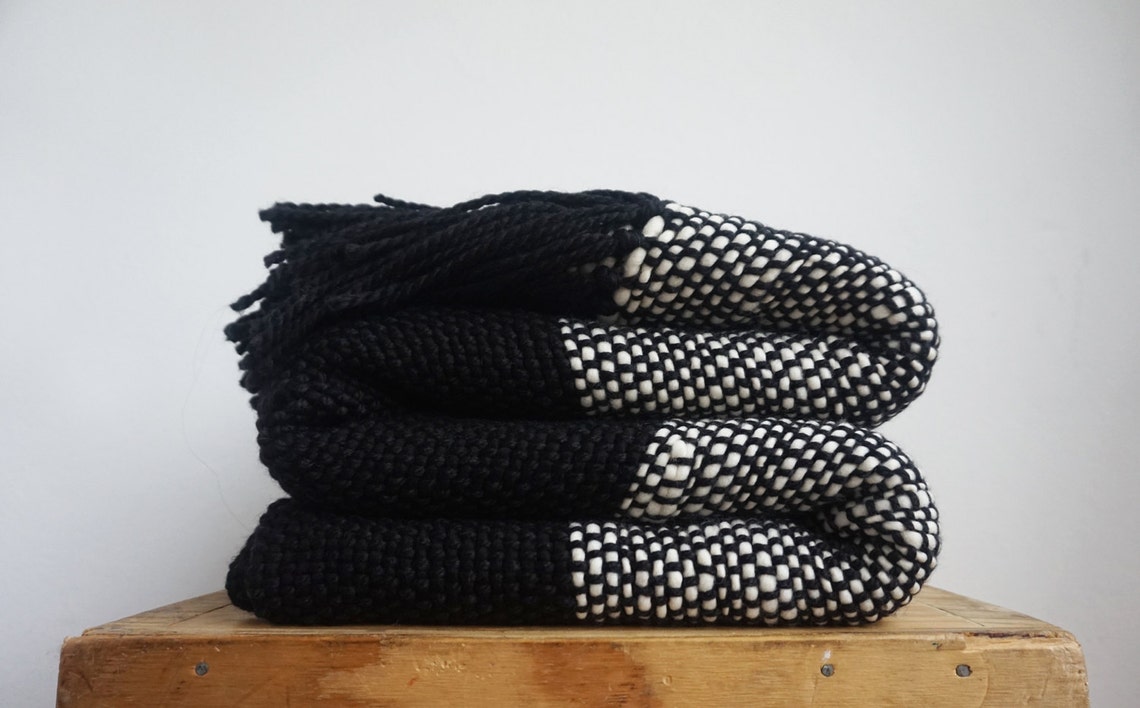 Black and White Chunky Throw Blanket Couch Cover Etsy