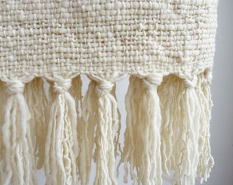 Oversize thick woven bedspread, Organic Undyed White Merino Wool thick and thin handspun, Weighted Blanket by Texturable