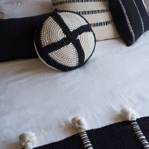 Black Chunky Woven cushion, Minimalist woven pillow case Carbon with Stripes image 6