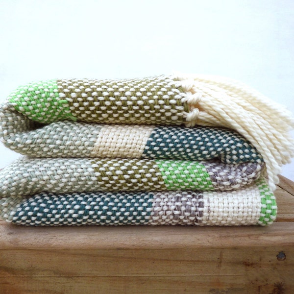 Green Mexico throw Blanket, Striped sofa throw, Boho Bedding, Colorful Natural lovers gift