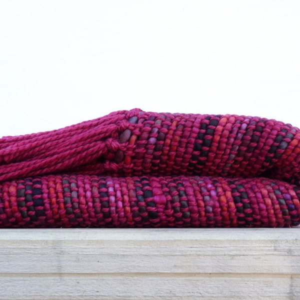 Bordeaux Wool Baby Blanket - Handwoven Bedcover, Burgundy Organic Lap