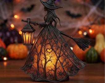 Halloween Witch Lamp, Witch Hat Table Lamp, Gothic Halloween Decor, Desktop Night Light, Witch Room Decor, Spooky Gift
