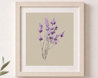 Patrón de punto de cruz de lavanda, decoración de bordado botánico (descarga en PDF)