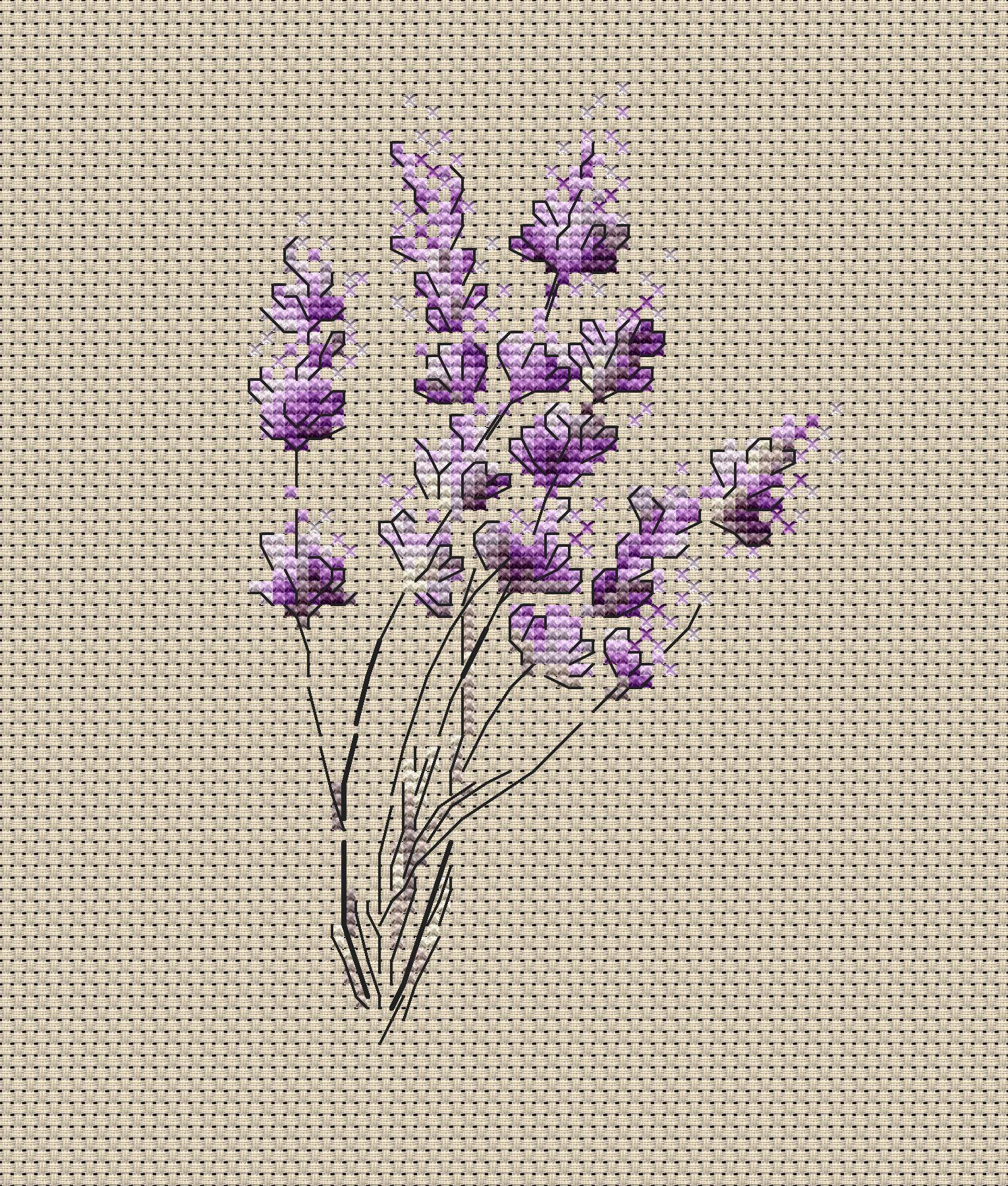 Lavender Cross Stitch Pattern, Botanical Embroidery Decor (PDF