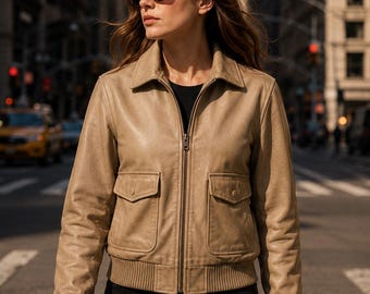 Echt leren A-2-bomberjack | Vintage pilotenjacket | Handgemaakte damesbovenkleding