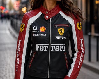 Vintage 90er Jahre Ferrari F1 Racing Lederjacke | Motorsport Biker Moto Bekleidung