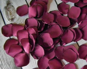 Cranberry satin rose petals, artificial burgundy flower petals