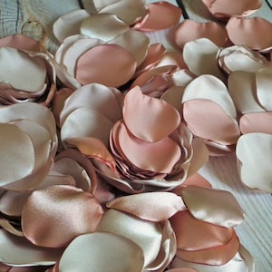 Champagne and rose gold colored satin rose petals blend, artificial pink and beige flower petals, made to order