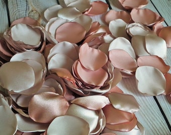 Champagne and rose gold colored satin rose petals blend, artificial pink and beige flower petals, made to order