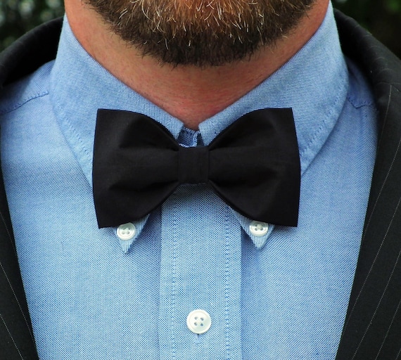 black dress shirt with blue bow tie The Black Tux Cotton Dress Shirt-Classic In Black