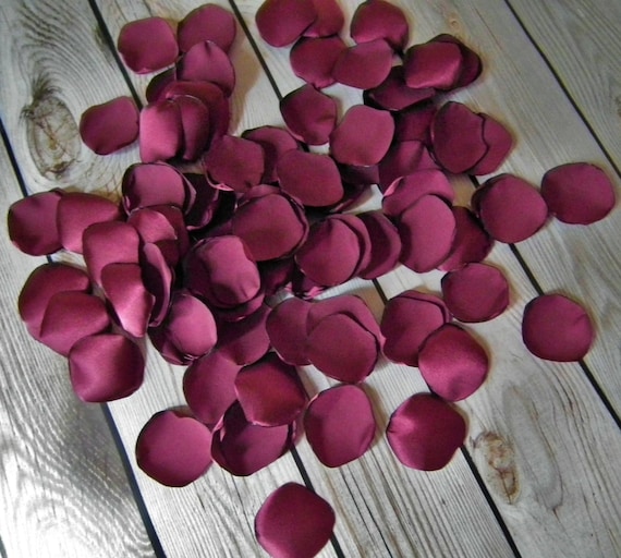 Cranberry satin rose petals, artificial burgundy flower petals