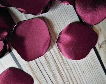 Sangria satin rose petals, artificial burgundy flower petals, made to order