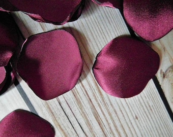 Sangria satin rose petals, artificial burgundy flower petals, made to order