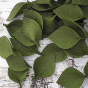 Olive green felt leaves for petal toss, 100% merino wool artificial leaves, made to order image 2