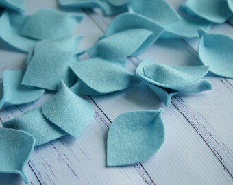 Aquamarine colored wool felt leaves for autumn or spring wedding decor