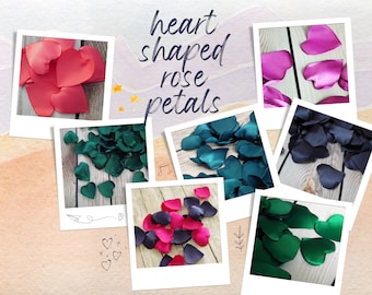 Heart shaped satin rose petals in your choice of colors, artificial flower petals, made to order